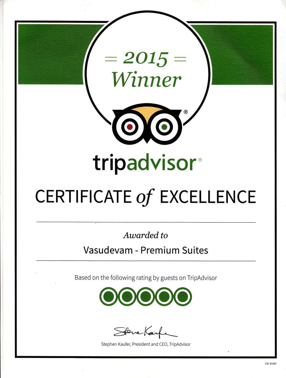 Awards Won by Vasudevam Premium Suites - Trivandrum